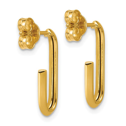 14K Yellow Gold Polished Knife Edge Oval Post J Hoop Earrings