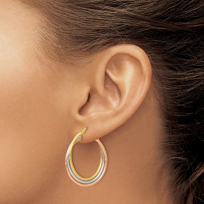 14K Tri Color Polished Twisted Hoop Earrings