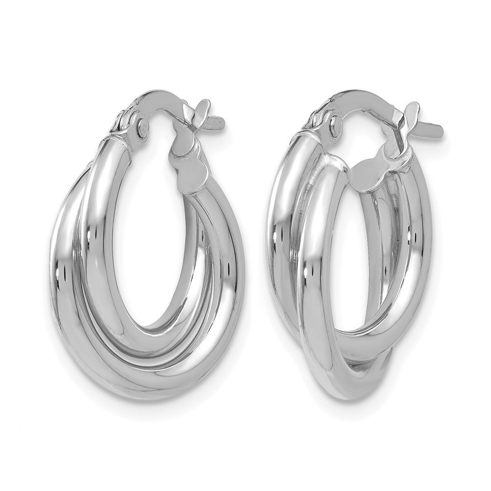 14K White Gold Polished Twisted Double Hoop Earrings