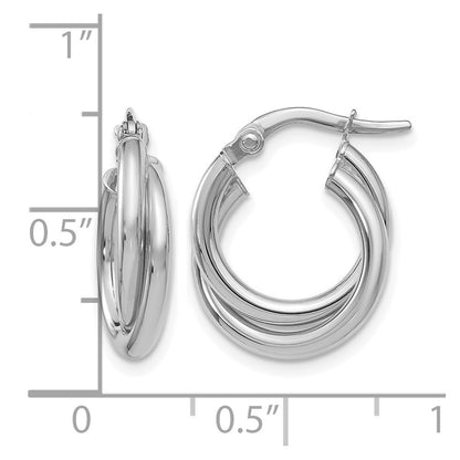 14K White Gold Polished Twisted Double Hoop Earrings