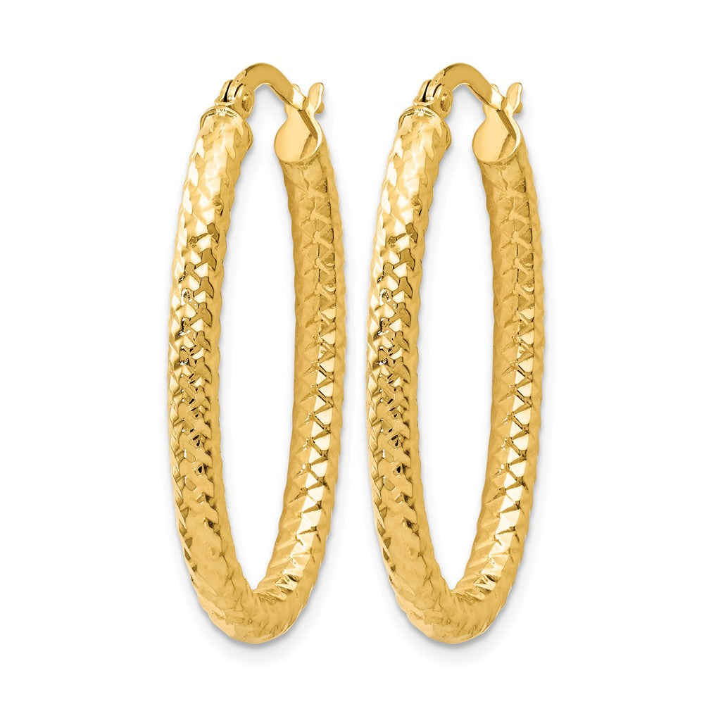 14K Yellow Gold Foreverlite Polished And Textured Oval Hoop Earrings