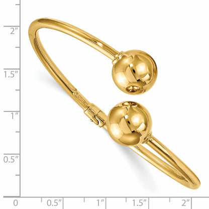 14K Yellow Gold Polished Bypass Beads Hinged Cuff Bangle