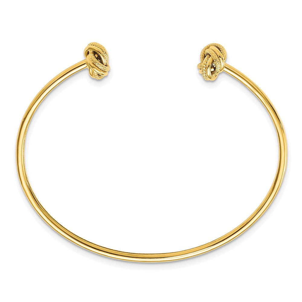 14K Yellow Gold Polished And Textured Love Knot Flexible Cuff Bangle