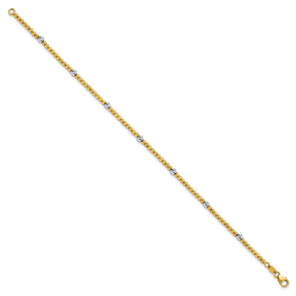 14K Two Tone Polished D/C Beaded Bracelet