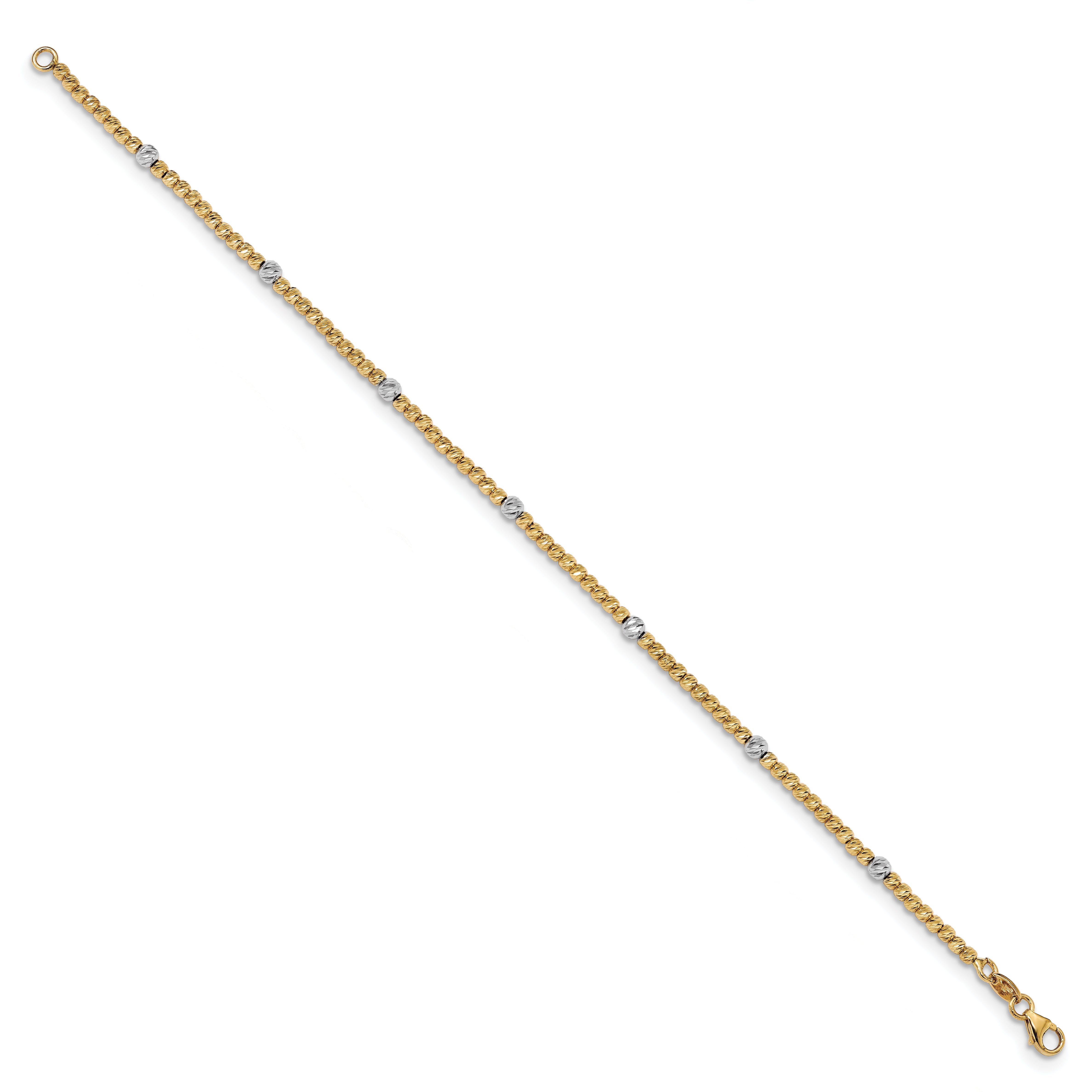 14K Two Tone Polished D/C Beaded Bracelet
