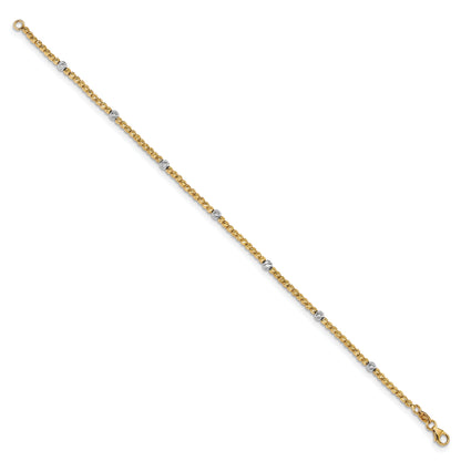 14K Two Tone Polished D/C Beaded Bracelet