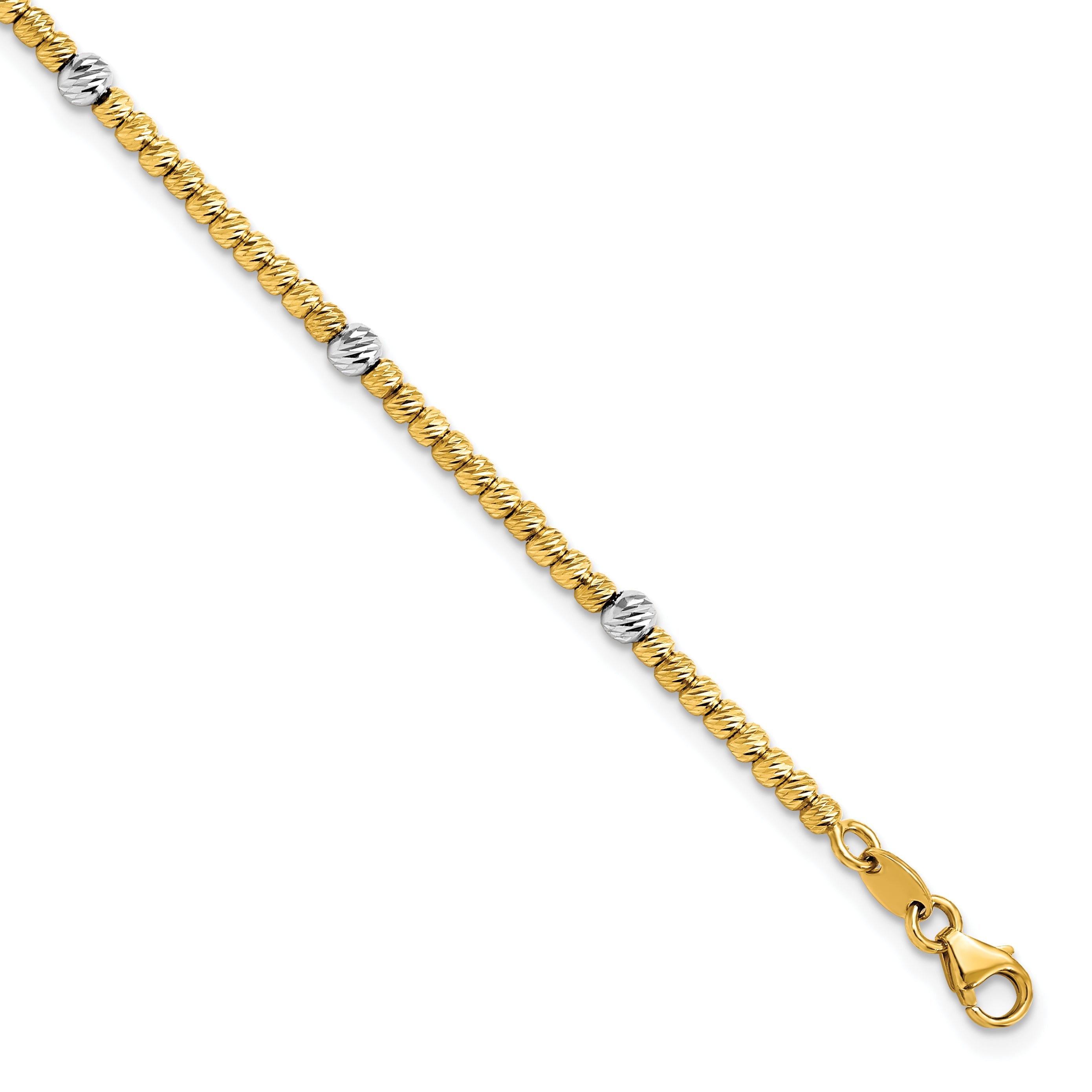 14K Two Tone Polished D/C Beaded Bracelet