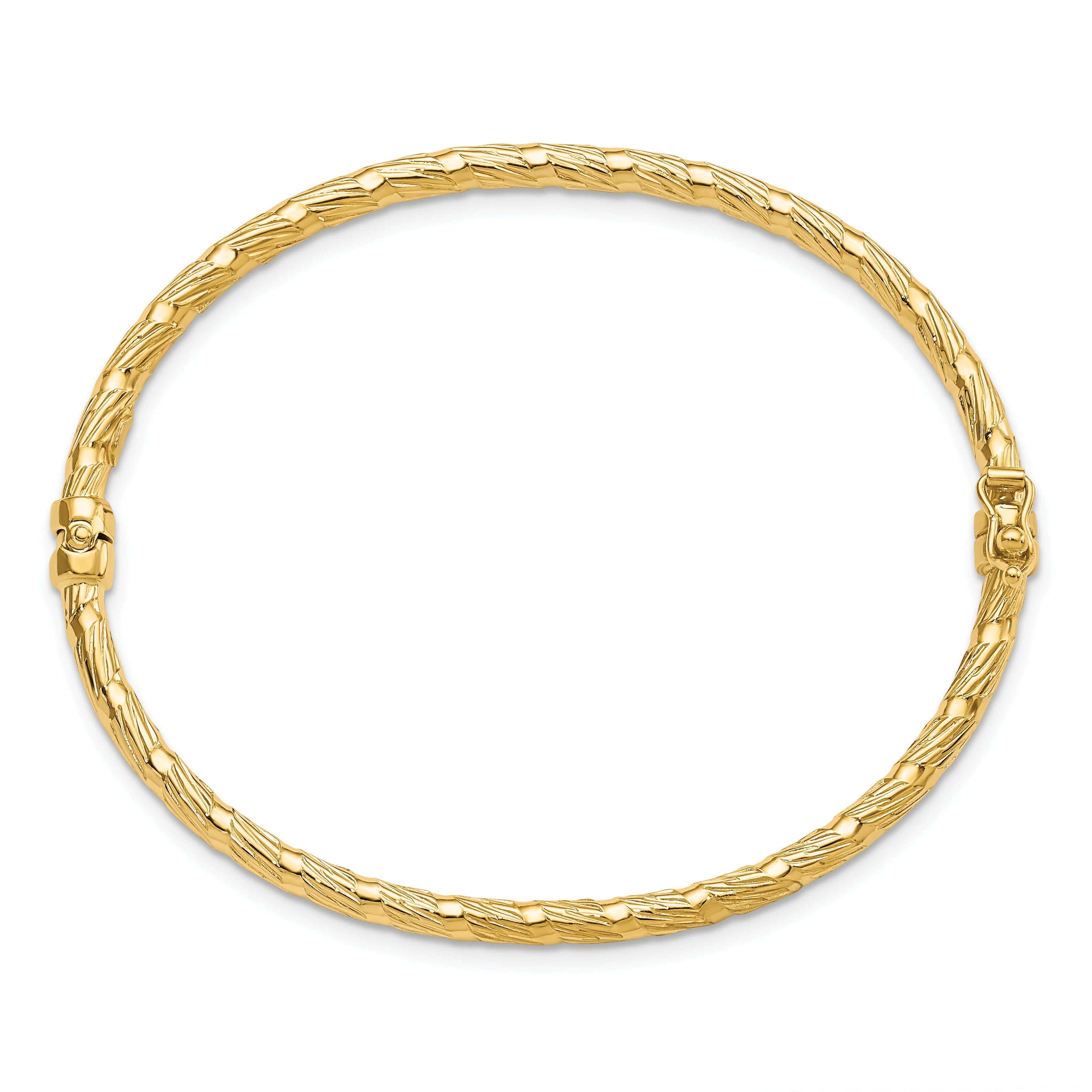 14K Yellow Gold Polished And Textured Hinged Bangle