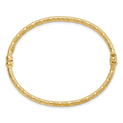 14K Yellow Gold Polished And Textured Hinged Bangle