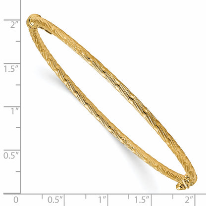 14K Yellow Gold Polished And Textured Hinged Bangle