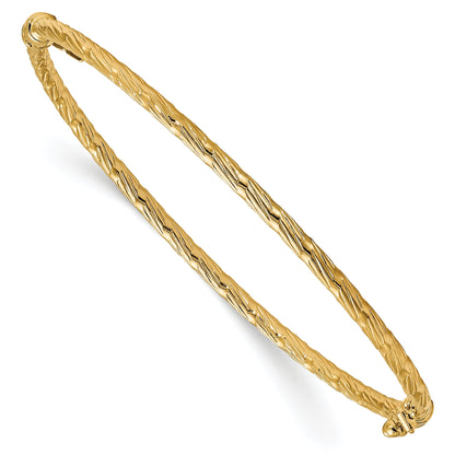 14K Yellow Gold Polished And Textured Hinged Bangle