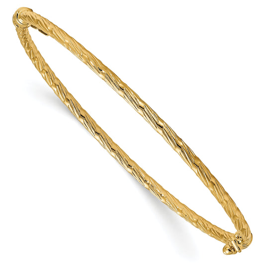 14K Yellow Gold Polished And Textured Hinged Bangle