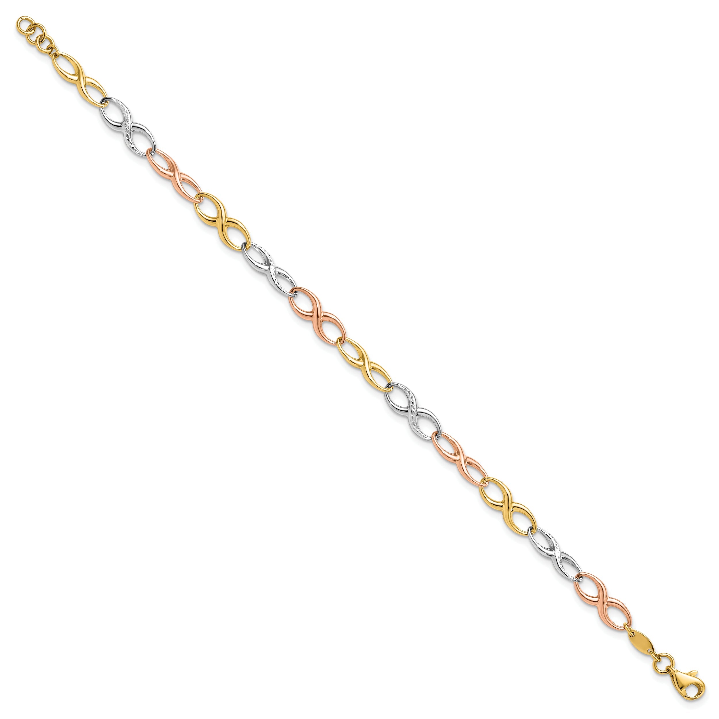 7.5 Inch 14K Tri-Color Infinity Symbol Link Bracelet