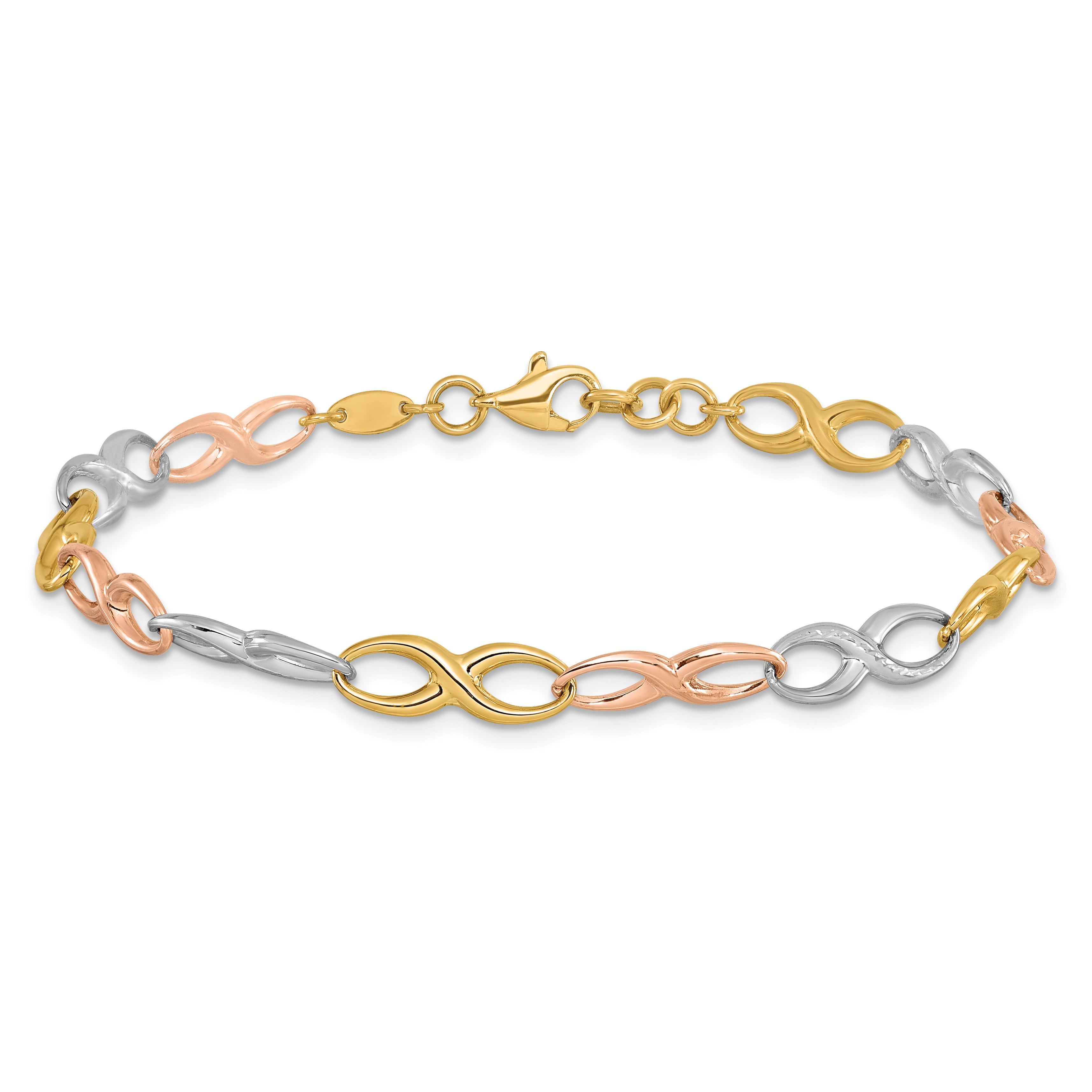 7.5 Inch 14K Tri-Color Infinity Symbol Link Bracelet
