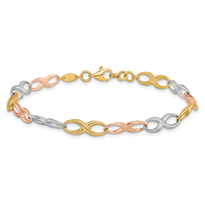 7.5 Inch 14K Tri-Color Infinity Symbol Link Bracelet
