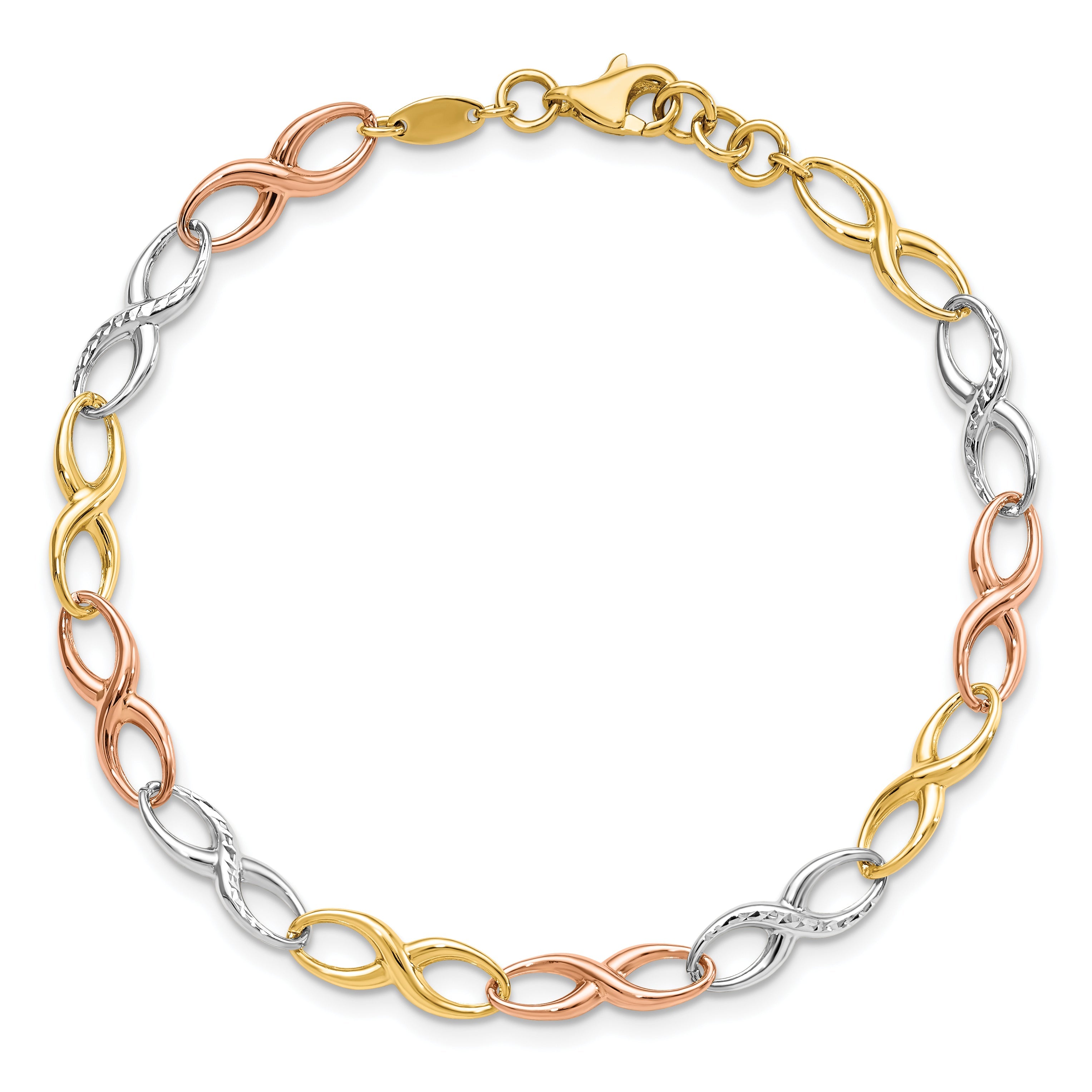 7.5 Inch 14K Tri-Color Infinity Symbol Link Bracelet