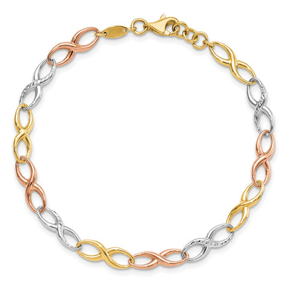 7.5 Inch 14K Tri-Color Infinity Symbol Link Bracelet