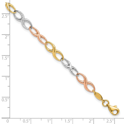 7.5 Inch 14K Tri-Color Infinity Symbol Link Bracelet