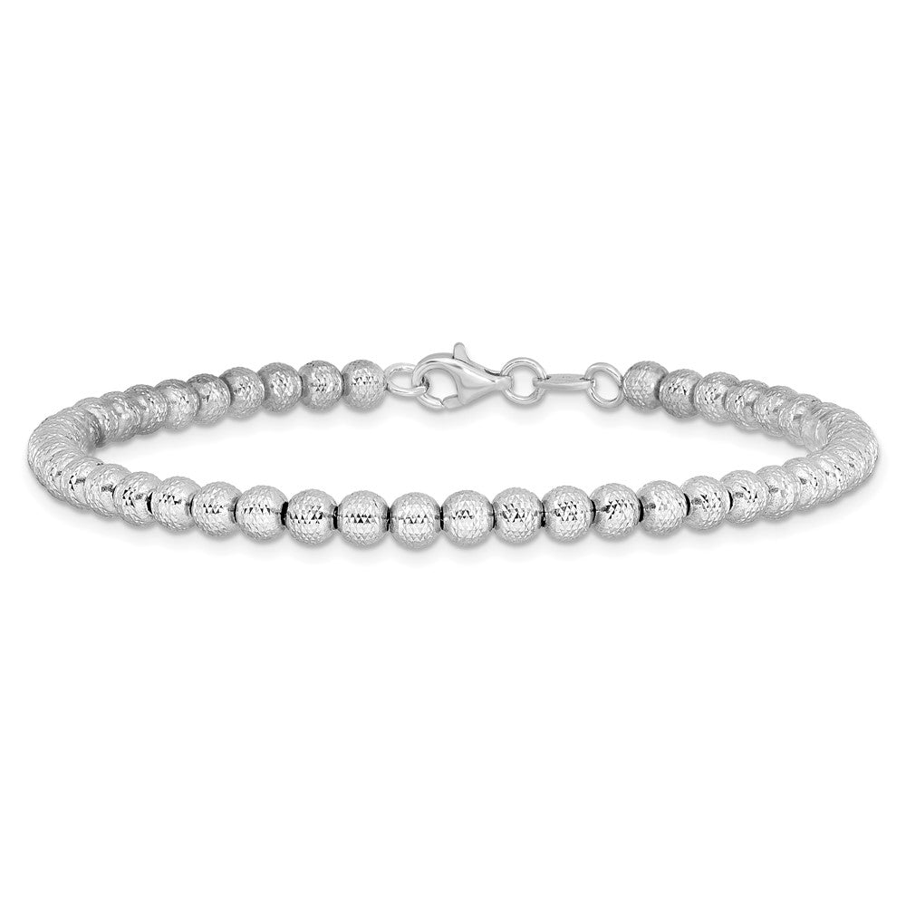 14K White Gold Polished And Diamond Cut Beaded Bracelet