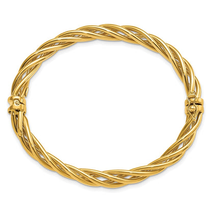 14K Yellow Gold Polished Twisted Hinged Bangle