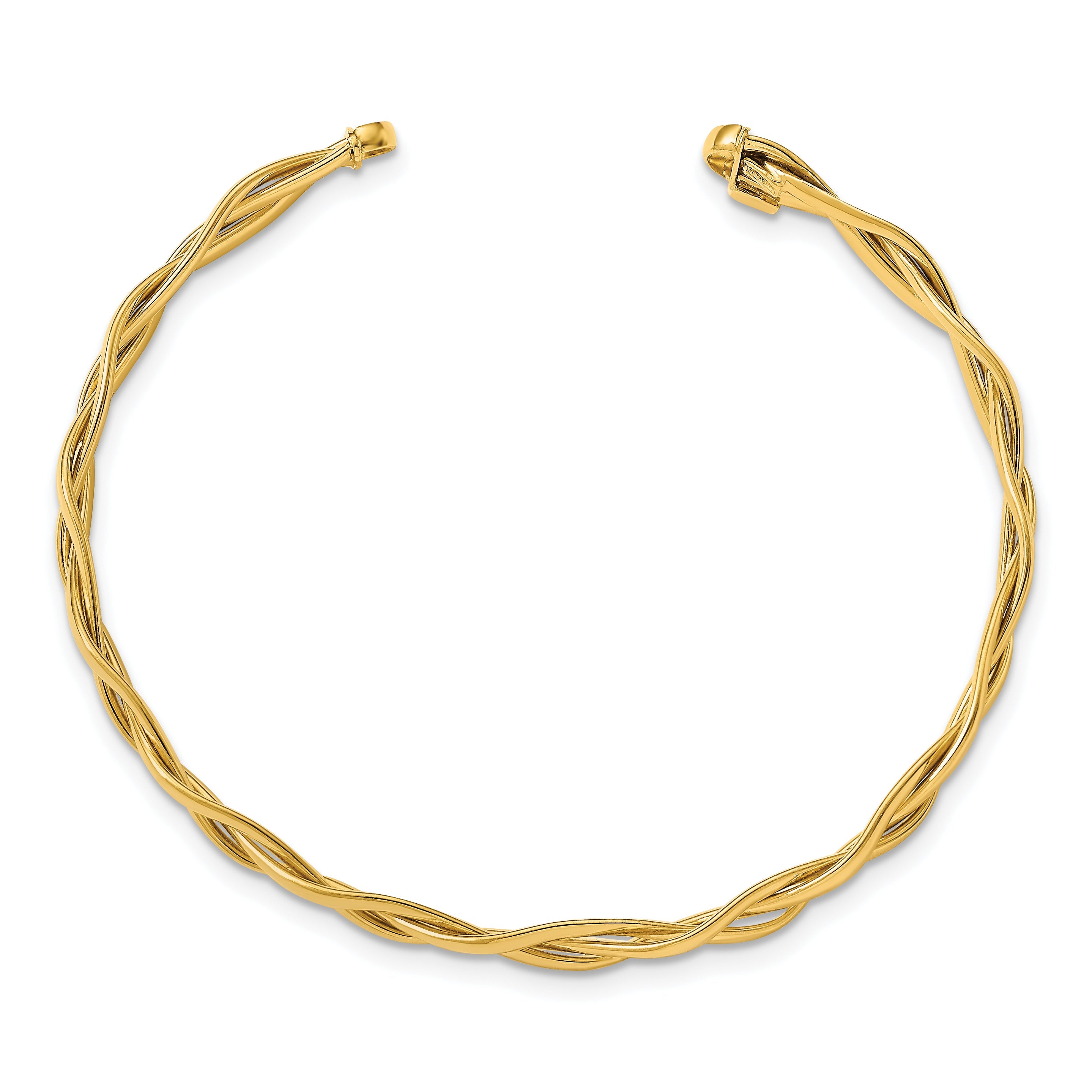 14K Yellow Gold Polished Braided Cuff Bangle
