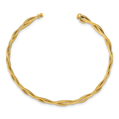 14K Yellow Gold Polished Braided Cuff Bangle