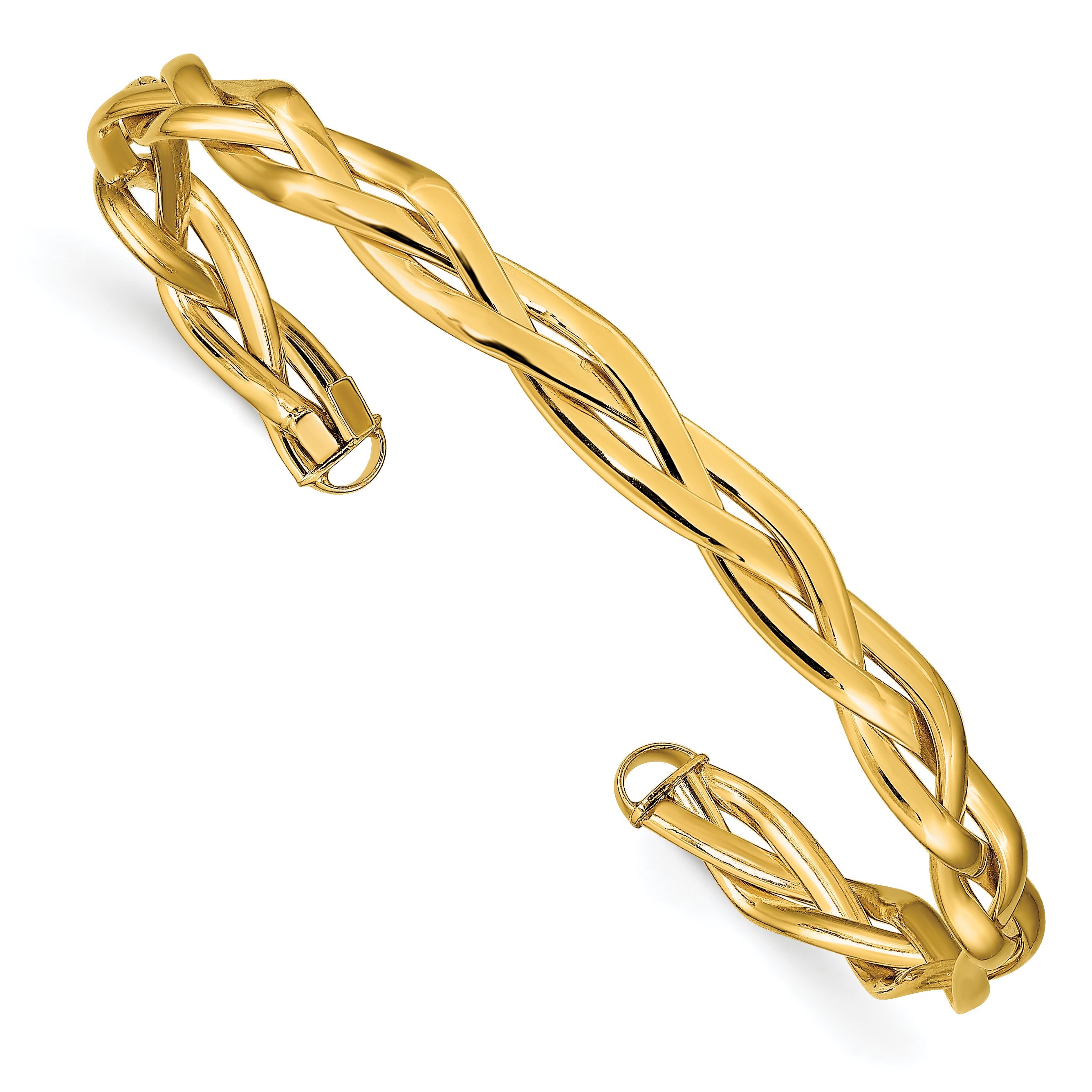 14K Yellow Gold Polished Braided Cuff Bangle