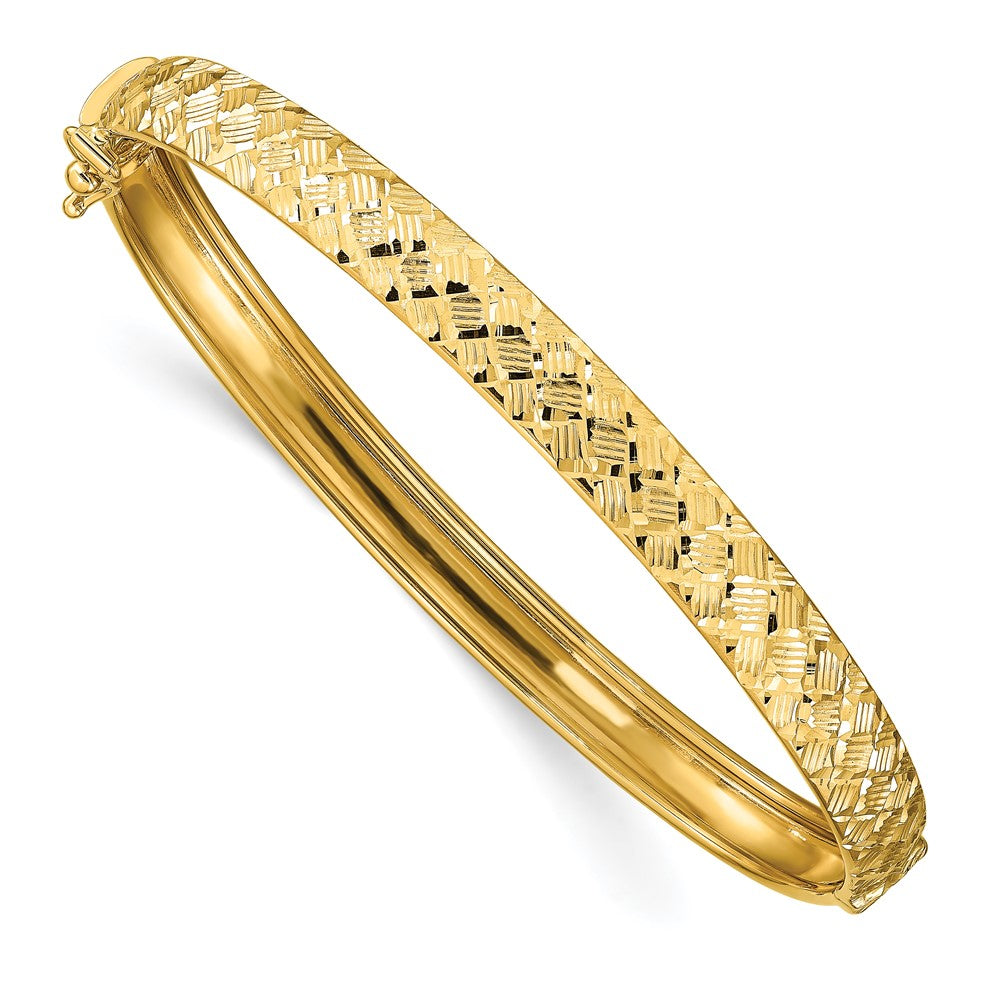 14K Yellow Gold Polished And Diamond Cut Hinged Bangle