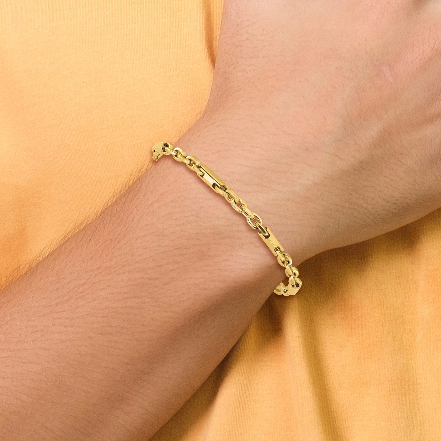 14K Yellow Gold Men'S Polished Fancy Link Bracelet