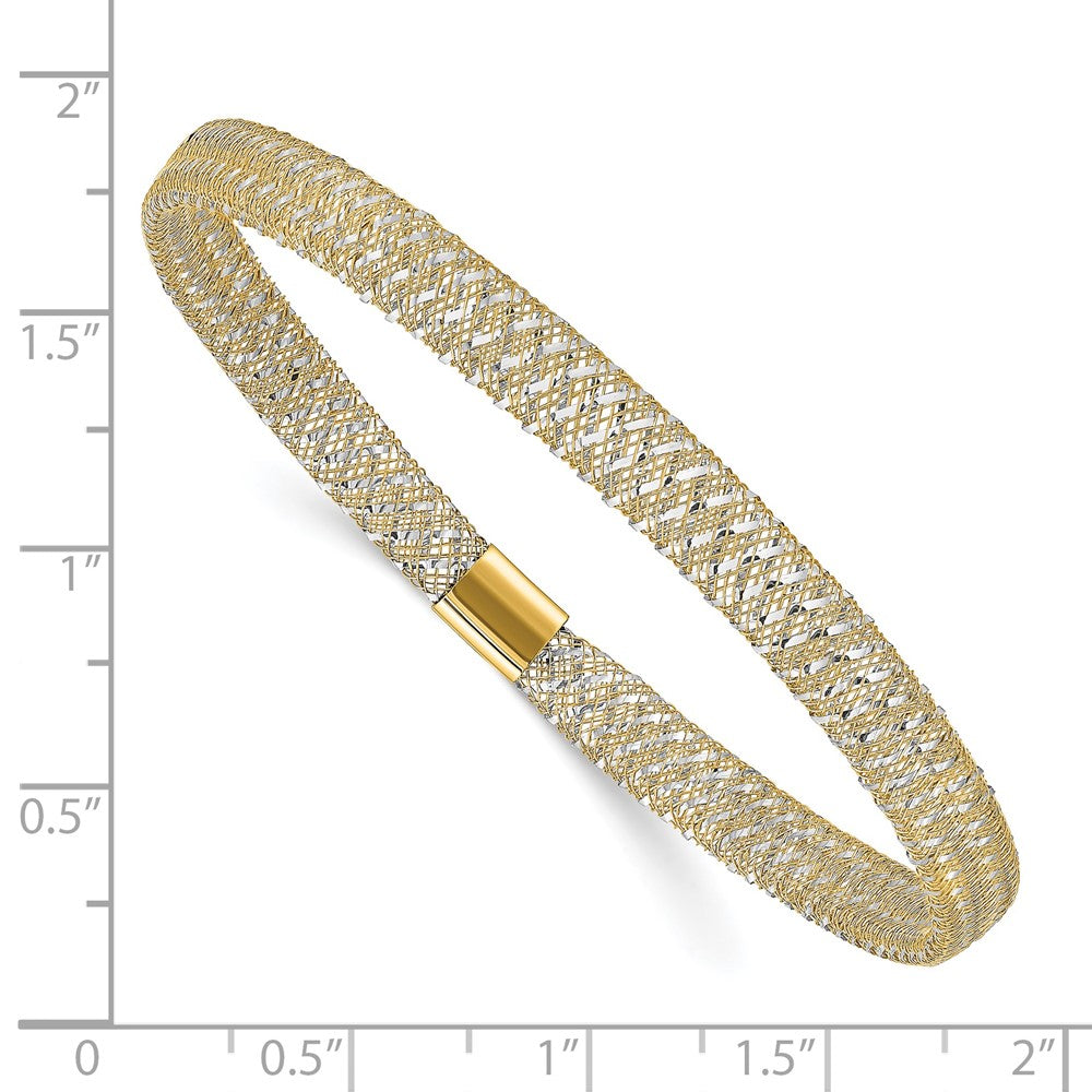 14K Yellow & Rhodium With Polished Stretch Bangle