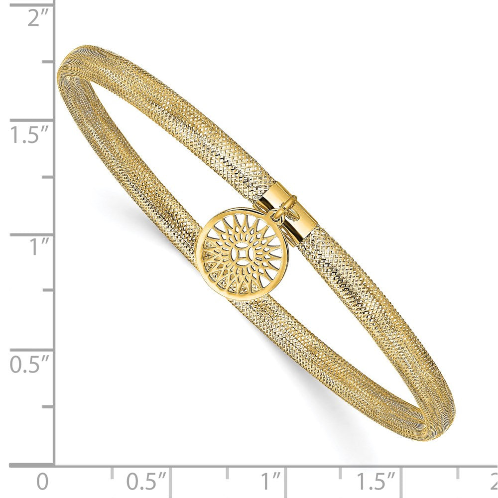 14K Yellow Gold Polished Sun Charm Stretch Bangle