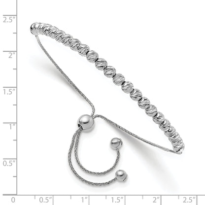 14K White Gold Polished D/C Beaded Bolo Adj. Bracelet