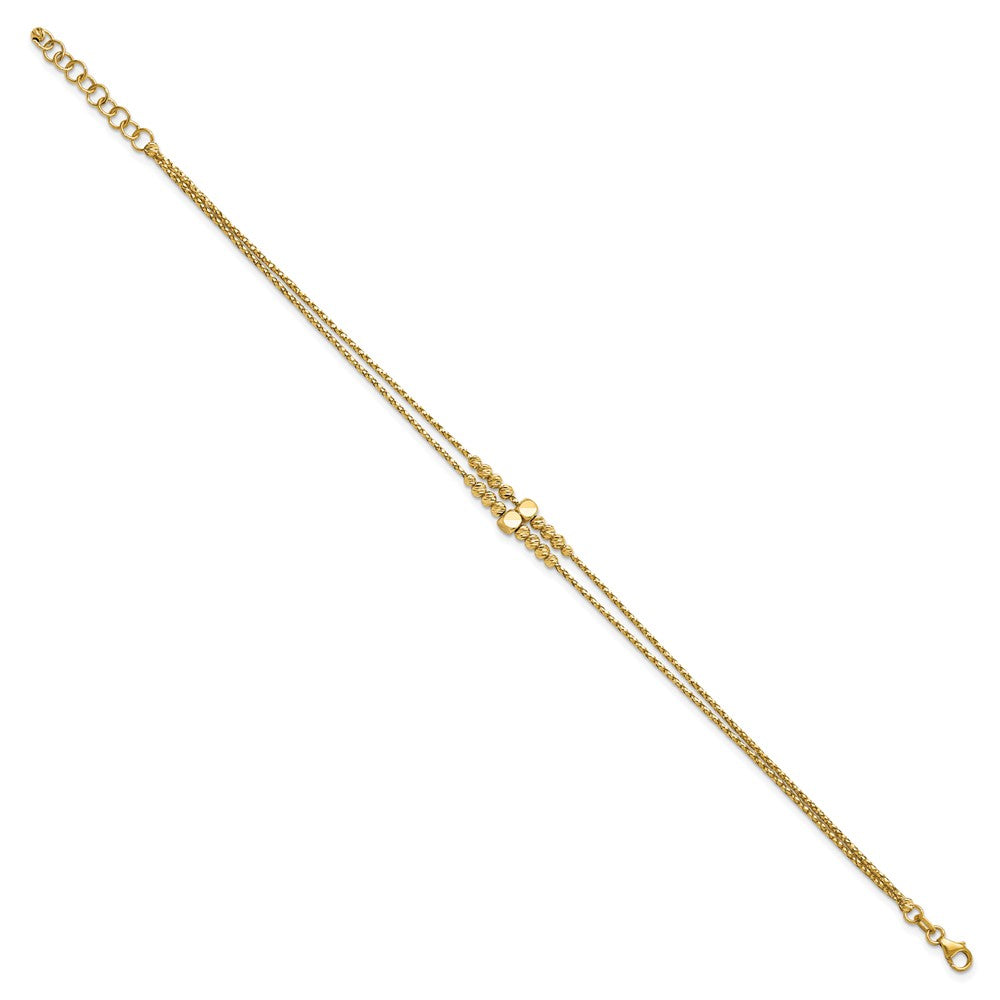 14K Yellow Gold Polished D/C Beaded 2 Strand W/ 1In Ext Bracelet