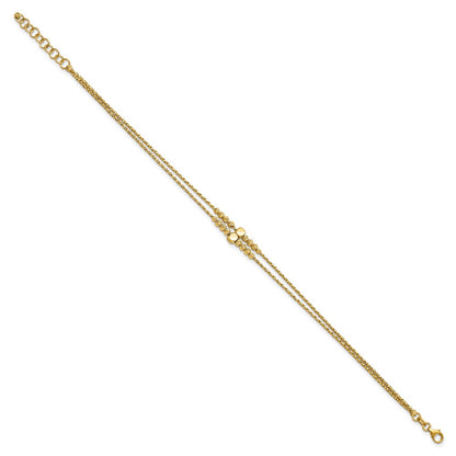 14K Yellow Gold Polished D/C Beaded 2 Strand W/ 1In Ext Bracelet