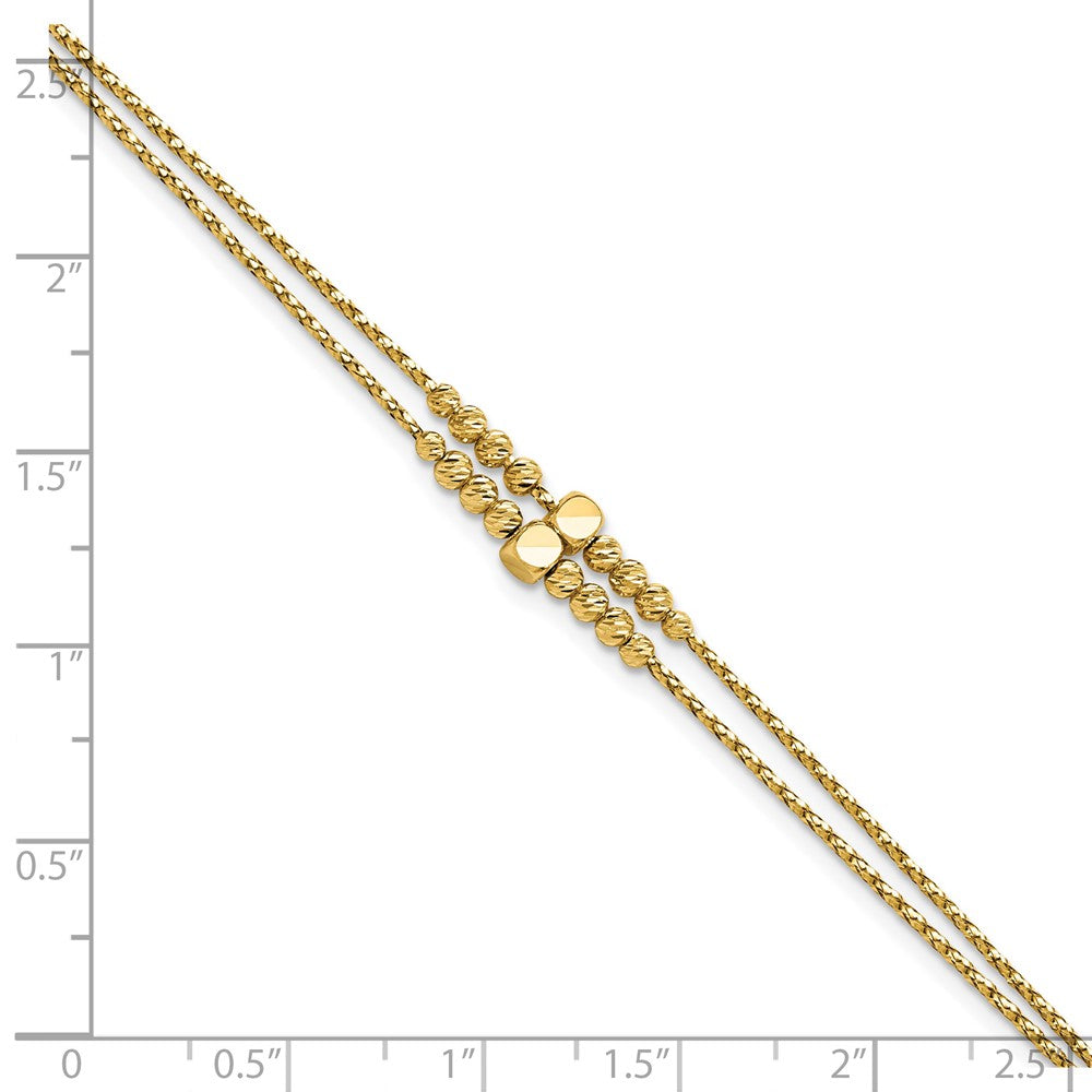 14K Yellow Gold Polished D/C Beaded 2 Strand W/ 1In Ext Bracelet
