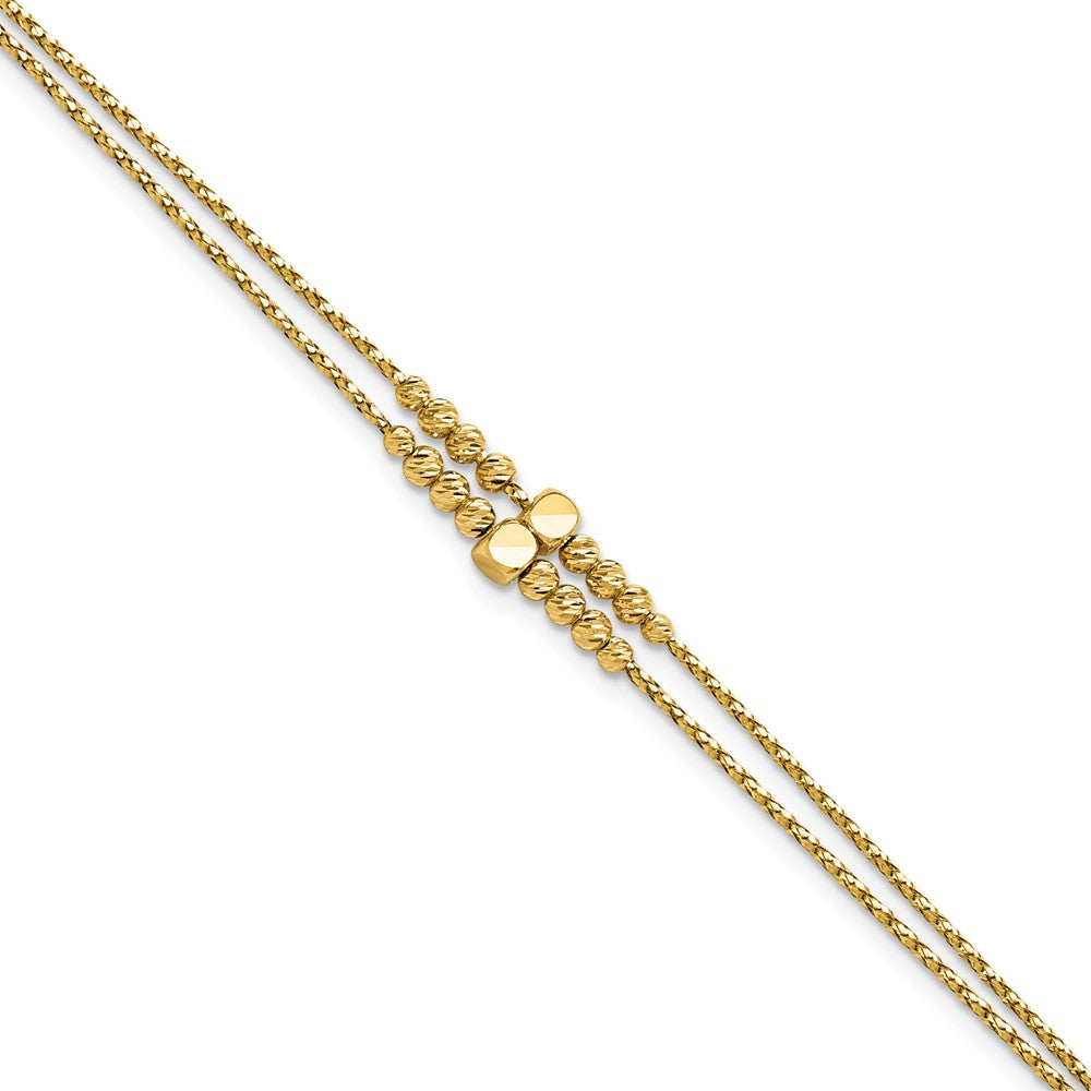 14K Yellow Gold Polished D/C Beaded 2 Strand W/ 1In Ext Bracelet