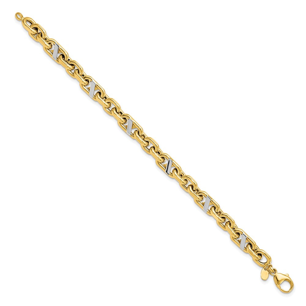 14K Yellow & Rhodium Men'S Polished Anchor Bracelet