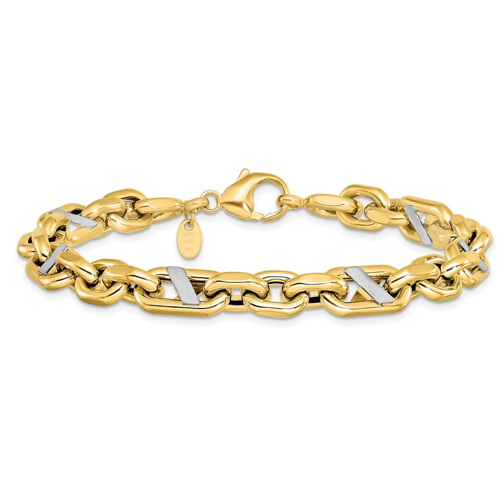 14K Yellow & Rhodium Men'S Polished Anchor Bracelet