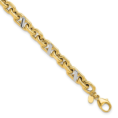 14K Yellow & Rhodium Men'S Polished Anchor Bracelet