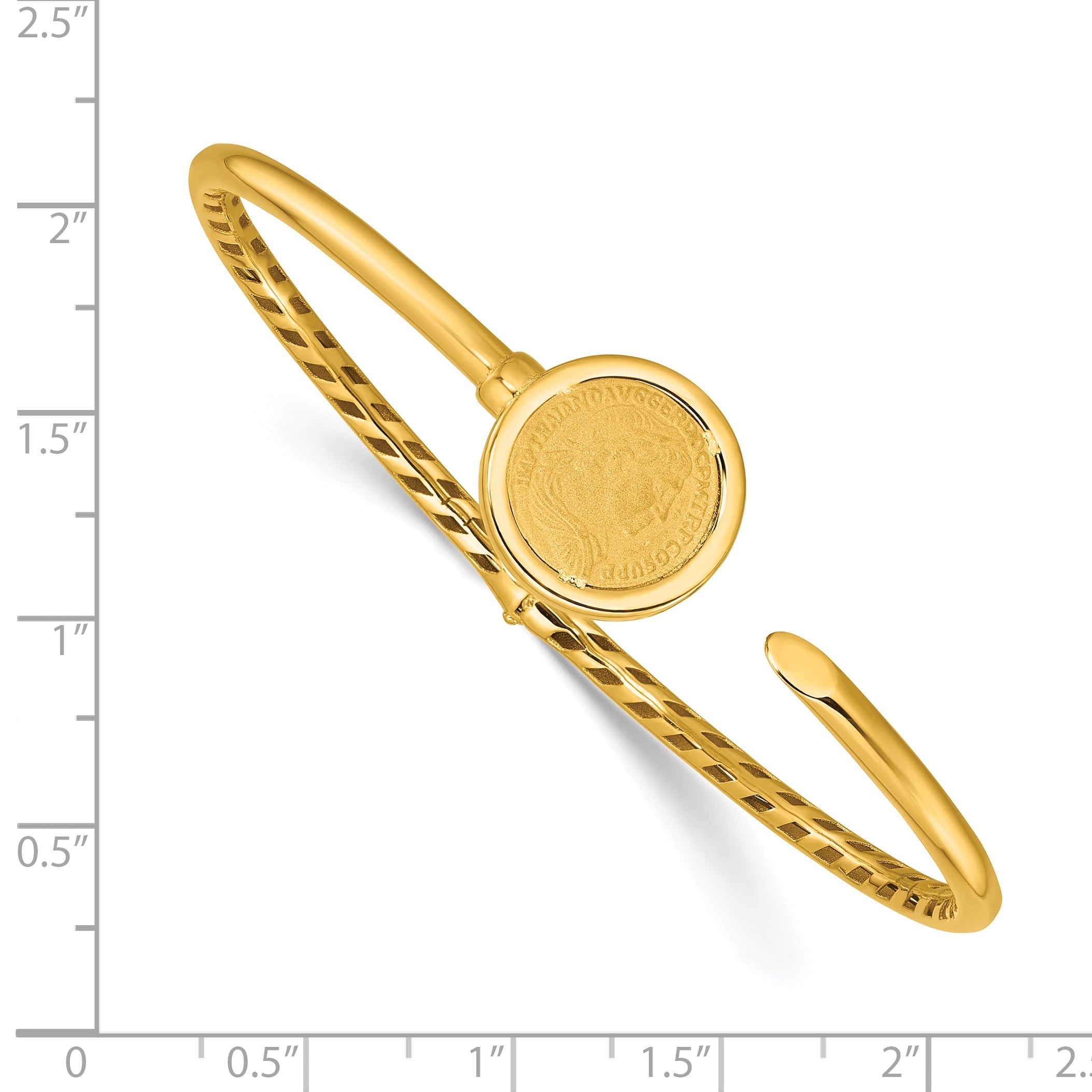 14K Yellow Gold Polished And Matte Coin Hinged Bangle