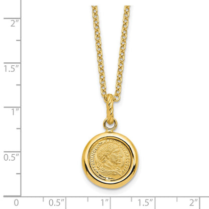 14K Yellow Gold Polished And Matte Coin Necklace