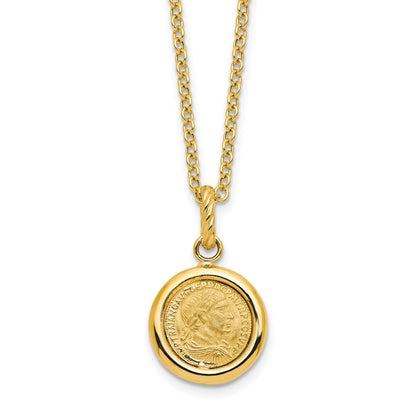 14K Yellow Gold Polished And Matte Coin Necklace