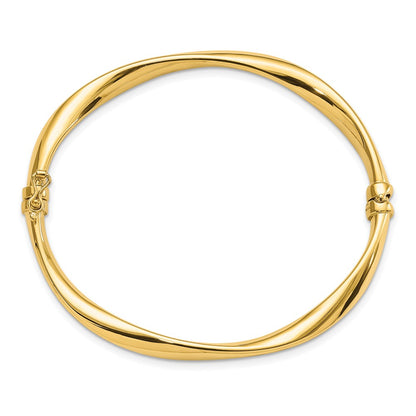 14K Yellow Gold Polished Twisted Hinged Bangle