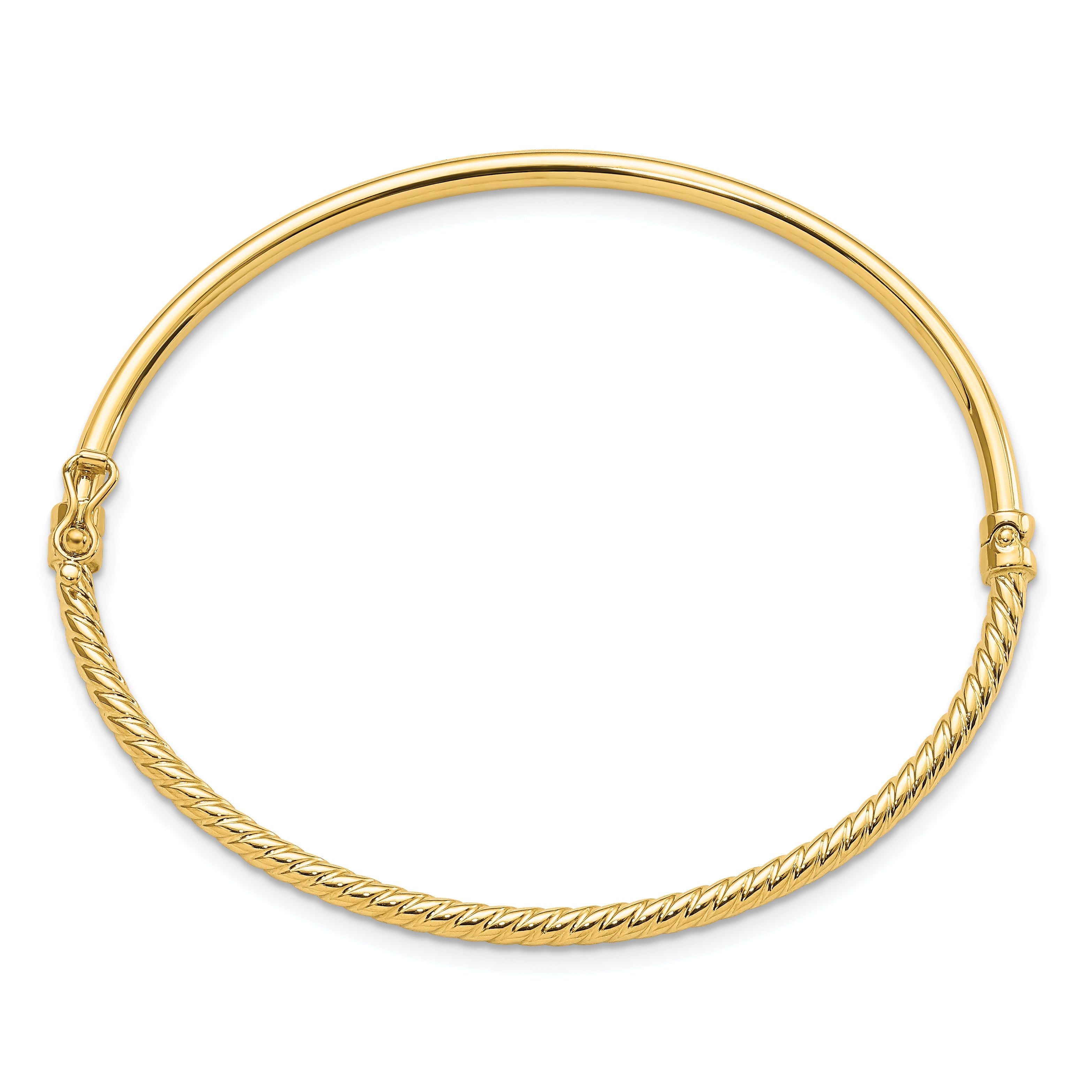 14K Yellow Gold Polished Textured Hinged Bangle