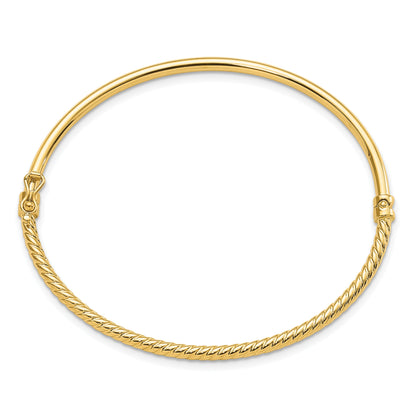 14K Yellow Gold Polished Textured Hinged Bangle
