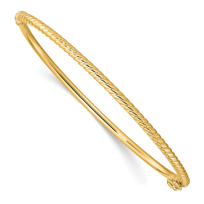 14K Yellow Gold Polished Textured Hinged Bangle
