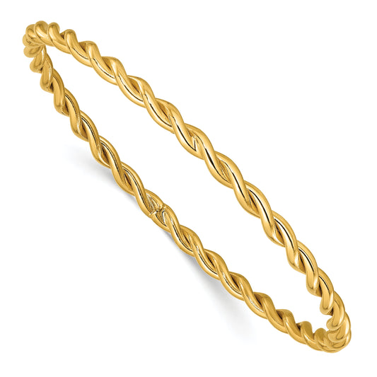 14K Yellow Gold Polished Twist Slip On Bangle
