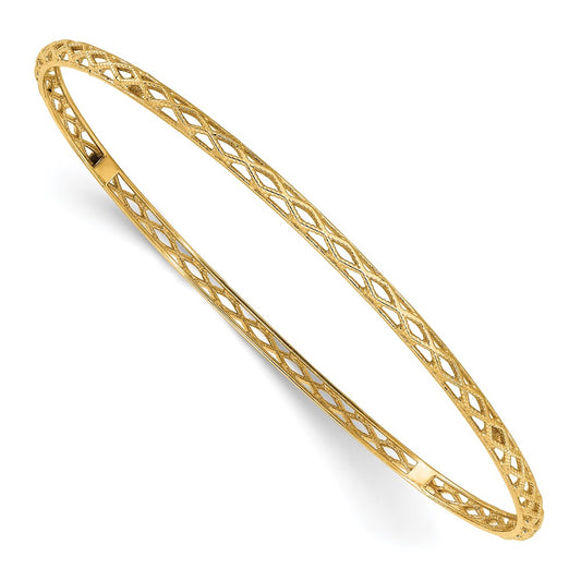 14K Yellow Gold Polished And Textured Slip On Bangle