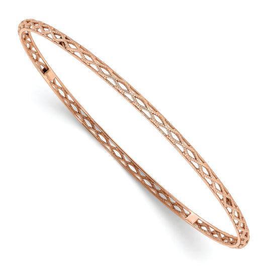 14K Rose Gold Polished And Textured Slip On Bangle