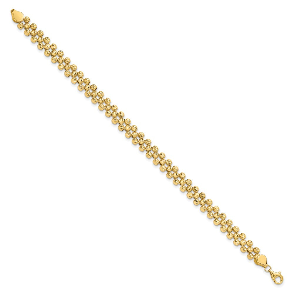 14K Yellow Gold Polished And Diamond Cut Fancy Beaded Link Bracelet